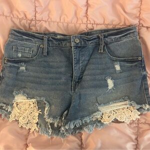 Mossimo Supply Co. Blue Jean Shorts with Lace Accents